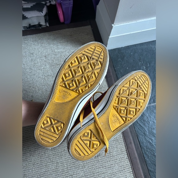 Maroon and yellow suede converse high tops - Picture 3 of 5